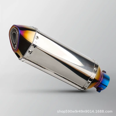 6 Gy6 Universal Exhaust Pipe, Motorcycle exhaust pipe - 370-inclined-tail-small-hexagon-glossy-blue-on-both-ends