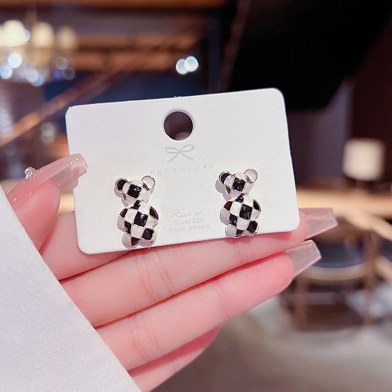 Sweet Geometric Bear Bow Knot Imitation Pearl Metal Inlay Rhinestones Womenu0027S Earrings 1 Pair