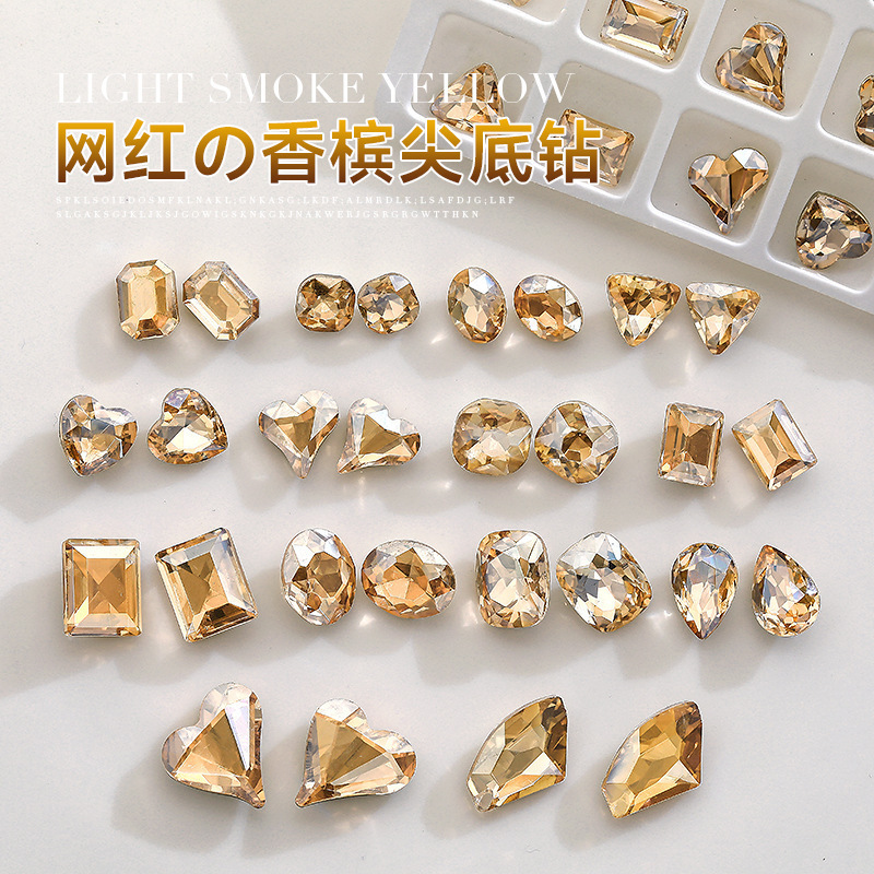 Explosive Nail Art Drill Ornaments Super Flash Champagne Pointed Bottom Crystal Drill Ice Tapered Heart Fat Square Special Shape Nail Ornament Drill