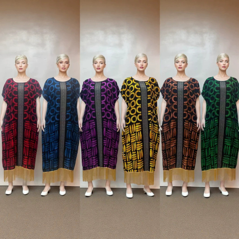 Ah10261 # # New Style Rayon Double-Sided Positioning Print Gold Tassel Round Neck Comfortable Women's Robe Ah10261 # # New Style Rayon Double-Sided Positioning Print Gold Tassel Round Neck Comfortable Women's Robe