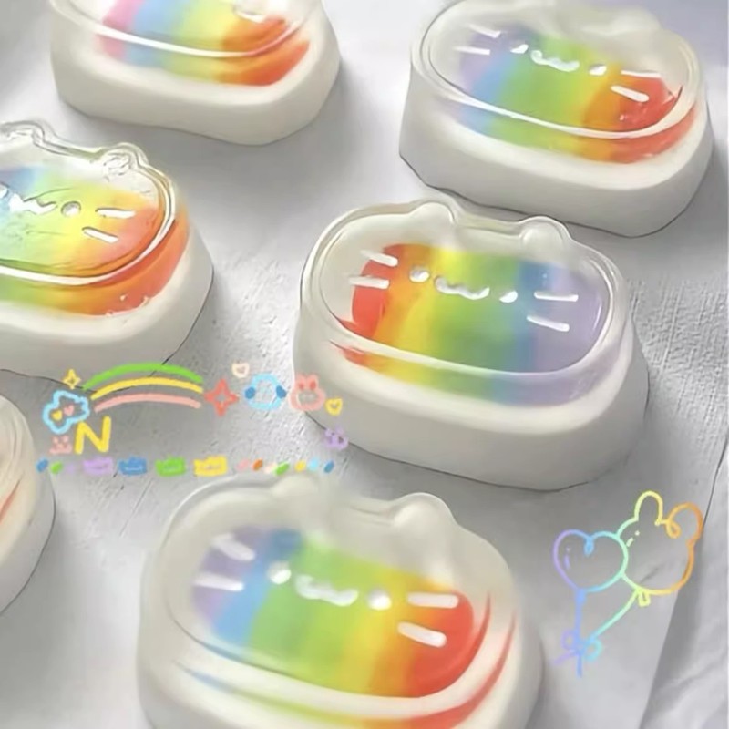 Little Red Book's Same Dopamine Rainbow Kitten Cheese Pinch Silicone Slow Rebound Cute Decompression and Decompression Toy