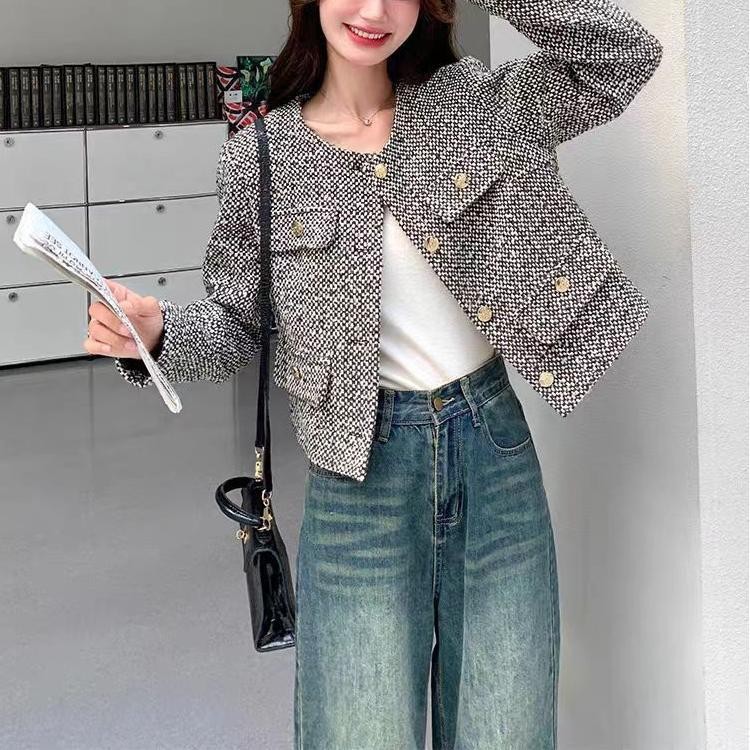 French-Style High-End Tweed Versatile Chanel-Style Jacket for Women, Cross-Border Light Luxury Korean Version, Socialite Temperament Early Autumn Top