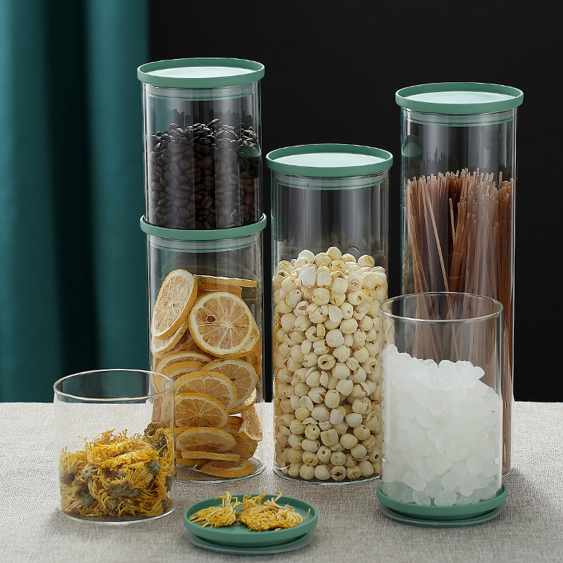 Frascos Redondos Sellados de Borosilicato de Alta Calidad al por Mayor, Frascos de Vidrio Transparentes para Almacenamiento, Frascos para Conservar Té Fresco, Frascos para Almacenar Granos y Dulces