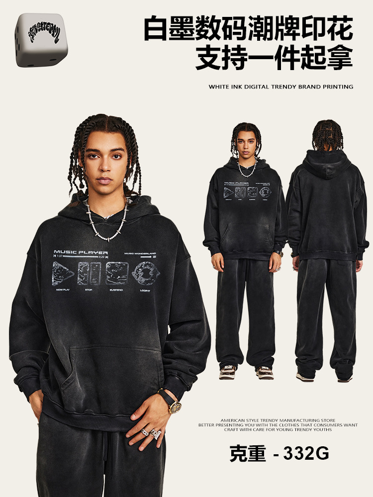2025 otoño estilo americano marca de moda retro impresión lunar chaqueta encapuchada chaqueta de moda hiphop hombre