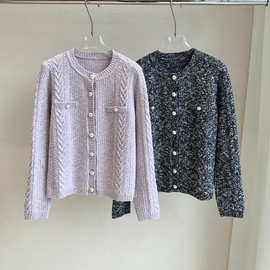 2025年秋季新款圆领小香风开衫亮丝正肩珍珠扣御姐商务穿搭轻奢风