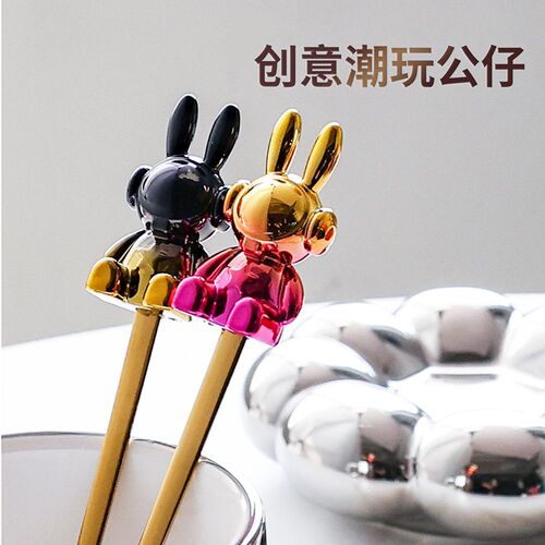 S Cross-border Colorful Plush Figure Utensil Set, Internet Celebrity Fluid Bear Plush Figure Creative Tableware Cute Fruit Fork and Whisk