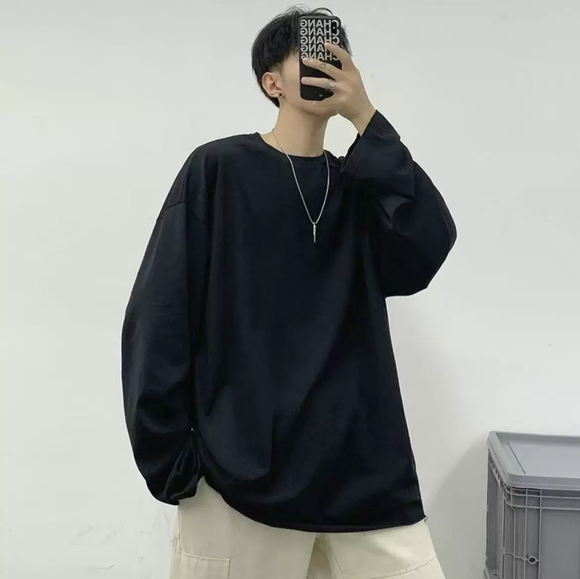 纯色长袖T恤男士春秋季休闲修身圆领打底衫青少年学生上衣服T女生