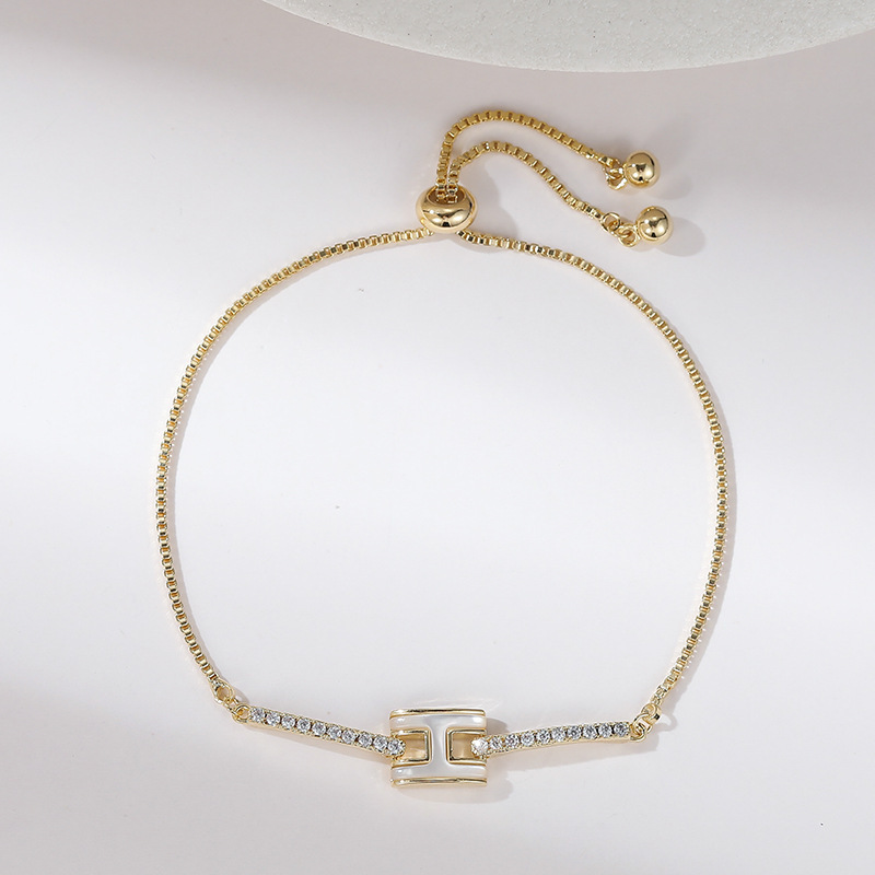T-Brand H-Shaped Pull-Out Bracelet with Micro-Inlaid Zircon Shell Bracelet, Light Luxury High-End Accessory, Versatile Bracelet Wholesale