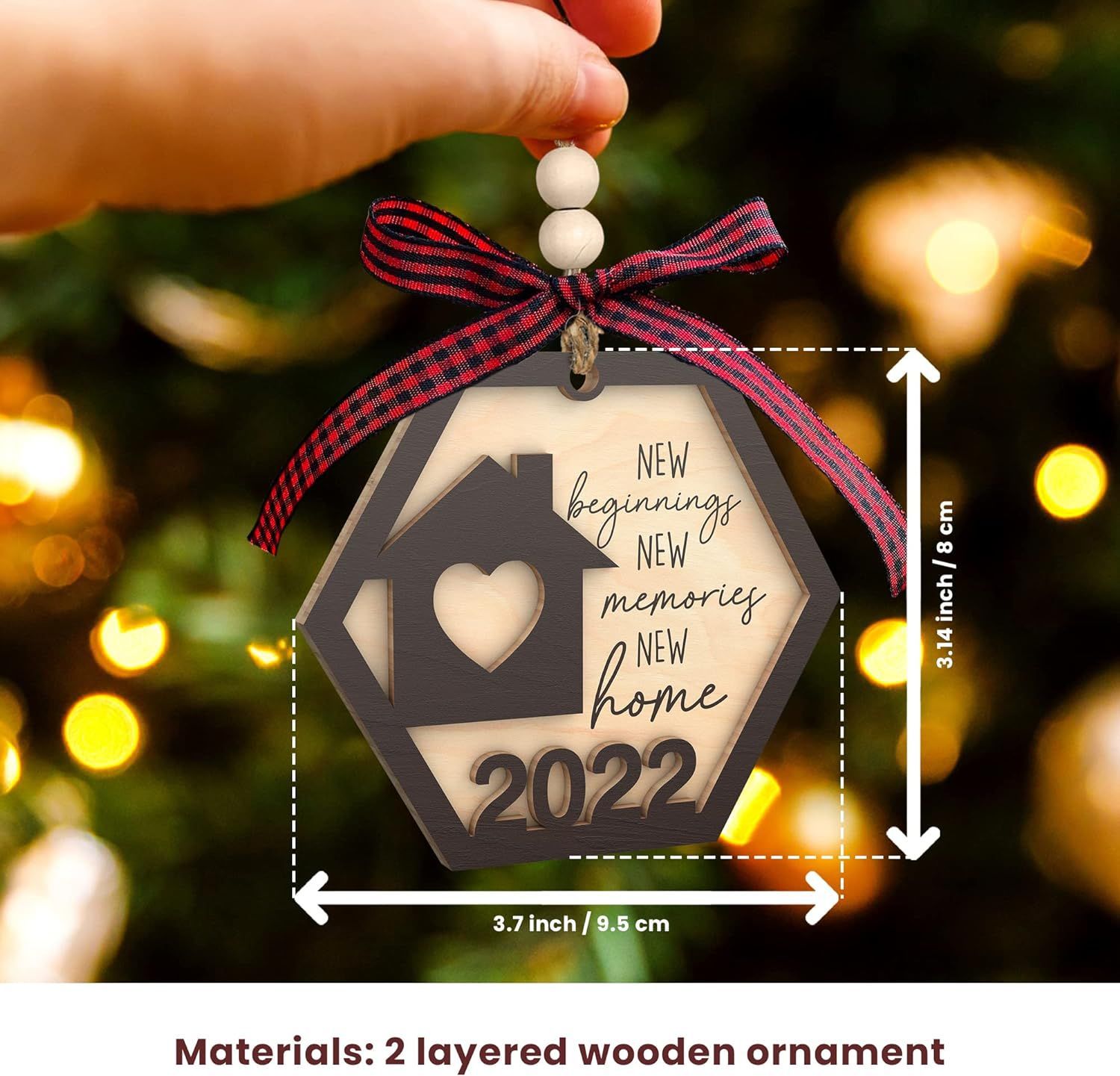 Colgante de diamante de madera con cuerda hogar árbol de Navidad decoración colgante de pared de madera foto marco conmemorativo
