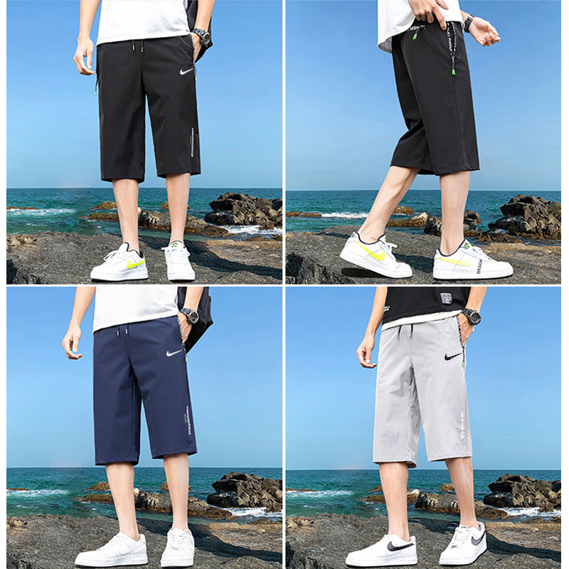 A generation of hair brand ice silk cropped pants men's summer new sports shorts beach pants men's quick-drying width