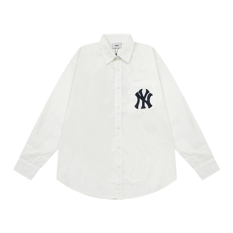 潮牌MLB衬衫春秋新款后背大NY绣花休闲宽松男女情侣同款上衣外套|undefined