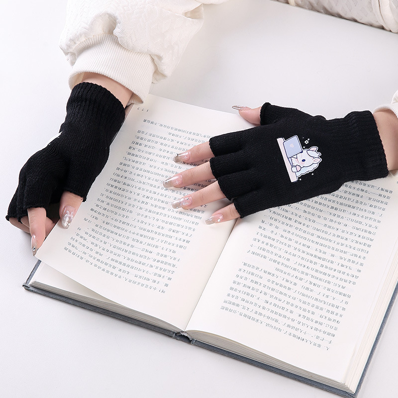 Guantes de impresión de dibujos animados otoño y invierno guantes de dedo calientes de peluche de oficina estudiantes de dedo de tejer guantes calientes
