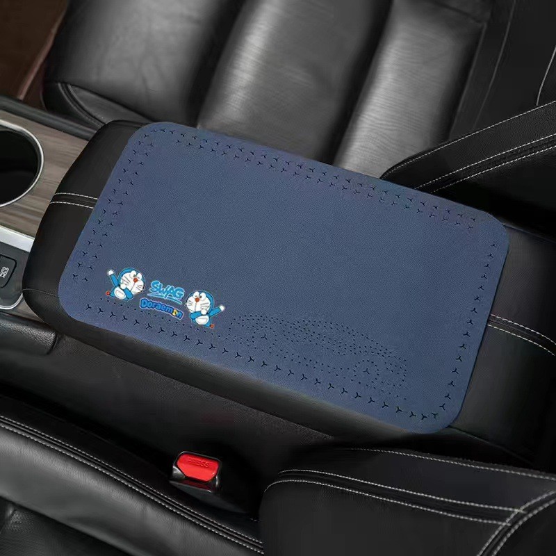Suede Center Console | Universal Armrest box pad - doraemon-dark-blue-1-piece