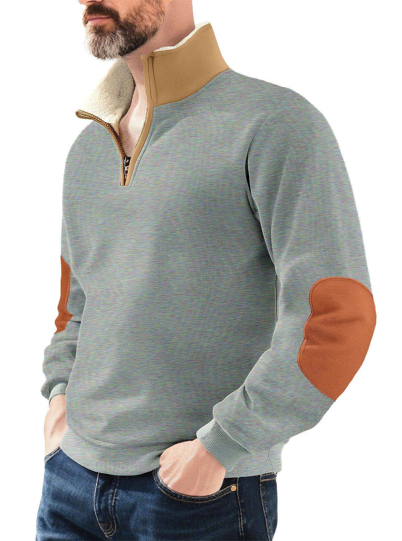 Nuevo transfronterizo europeo y americano semi-cremallera suéter hombre temu otoño y invierno estilo americano cordero cuello bordado con camisa de terciopelo para hombres