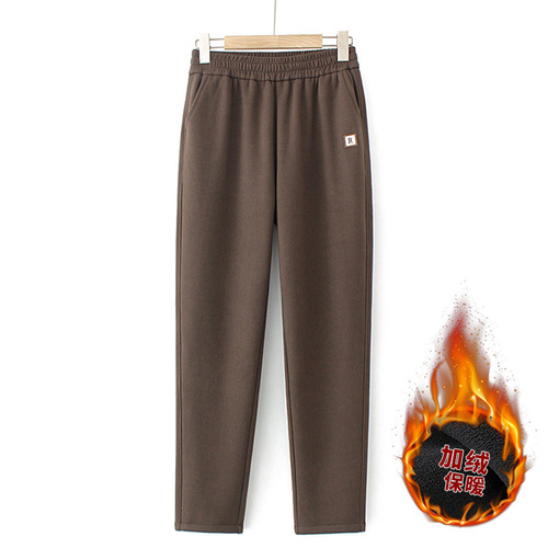 Fat mother autumn and winter clothes plus velvet casual pants large size women's pants middle-aged and elderly people's temperament woolen thick cigarette pants long trousers