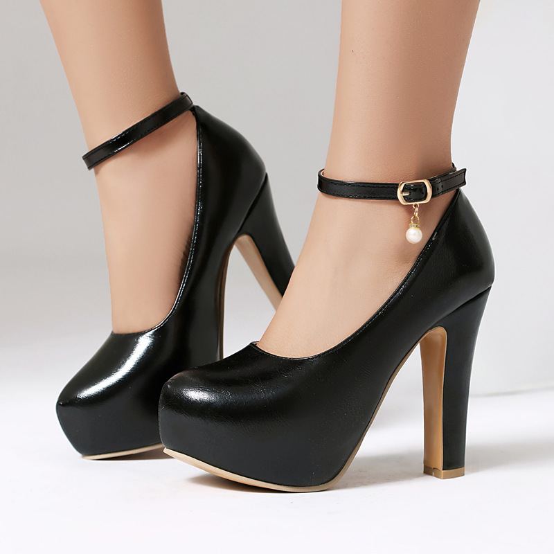 Spring 2025 Amazon Export Fashion Ultra-High Heel Thick-Soled 40-48 Large Size Pure Color One-Line Buckle Shoes