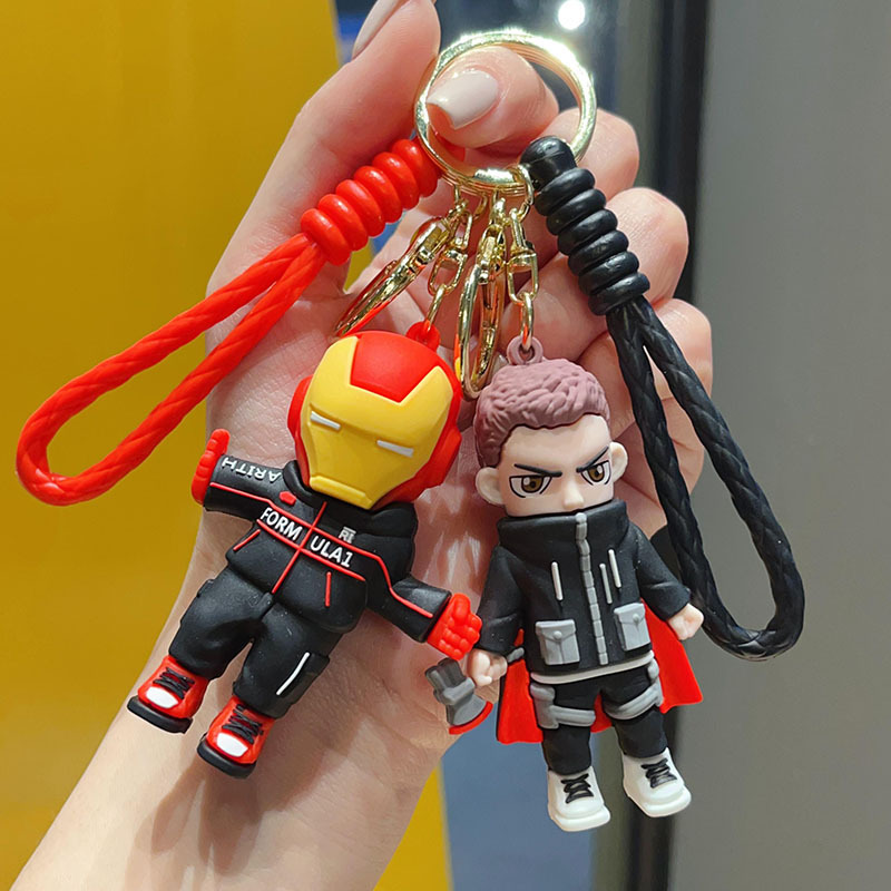 Avengers Spider-Man Cartoon Keychain Wholesale Creative Captain America Doll Car Keychain Hanging Ornaments