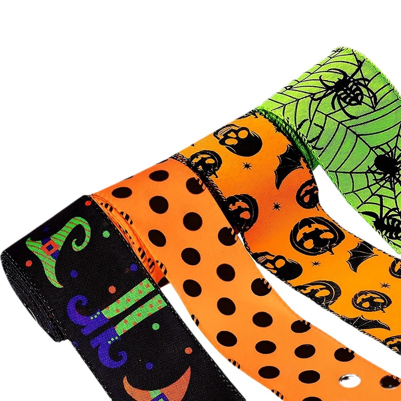 4種類のハロウィーンシーン装飾用品情蜘蛛網カボチャ波点プリント装飾用品リボン|undefined