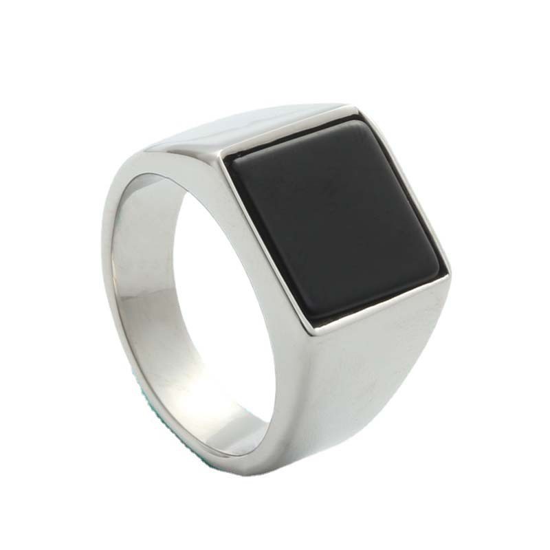16g Weight Glass Inlay Material Rings Classification 12, 13, 7 Ring Size 1 Piece Quantity Holiday, Daily Occasion Titanium Steel Material Geometric Pattern Men's Gender Polishing, Inlay Design Retro Style Ornament Titanium Steel Black Glass Ring Retro Trendy Men's Punk Stainless Steel Black Onyx Square Ring 280102