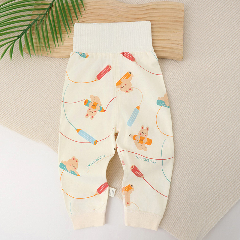 Baby's High Waist Belly Protection Pants Pure Cotton Class A Baby's Autumn Clothes Autumn Pants Line Pants Warm Girls' Boys' Pants Children's Clothing