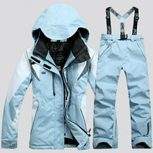 滑雪服套裝女士保暖防水耐磨套装加厚加棉单双板滑雪衣背带裤代发