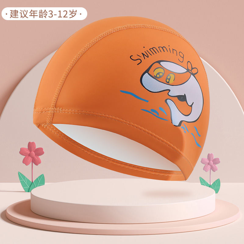 Logo personalizado sombreros de natación para niños recubiertos PU dibujos animados lindos niños y niñas impermeables gorras de protector de orejas fábrica directa