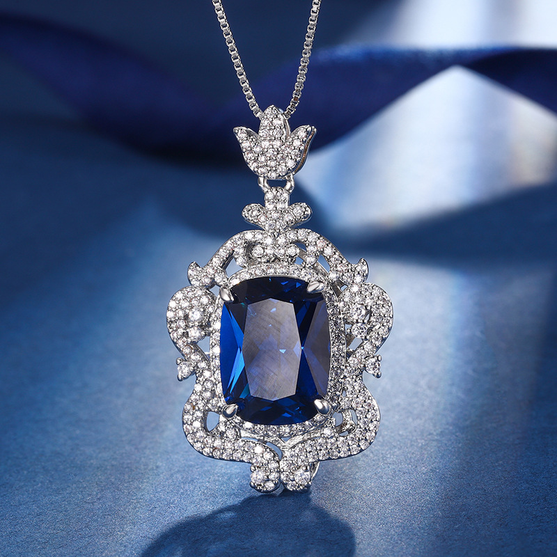 Zhuang sheng joyería de cobre inferior chapado en oro europeo simulación esmeralda red gang yuhao con incrustaciones de grasa cuadrada 12*16 colgante collar para las mujeres