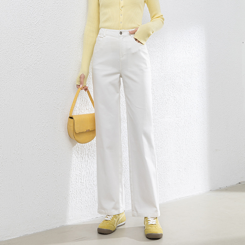 Women's Jeans 2026 Spring/Summer Petite High-Waisted Slimming and Height-Enhancing White Pants for Women 8131 Straight-Leg Pants Wholesale