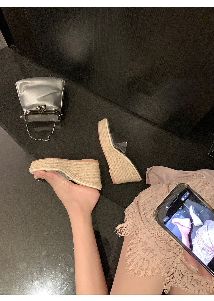 Sandal cao gót nữ đính đá quai ngang mũi hở đế xuồng cao gót 9 cm — Mặt đính đá trắng kem, Mặt trơn trắng kem chi tiết 21