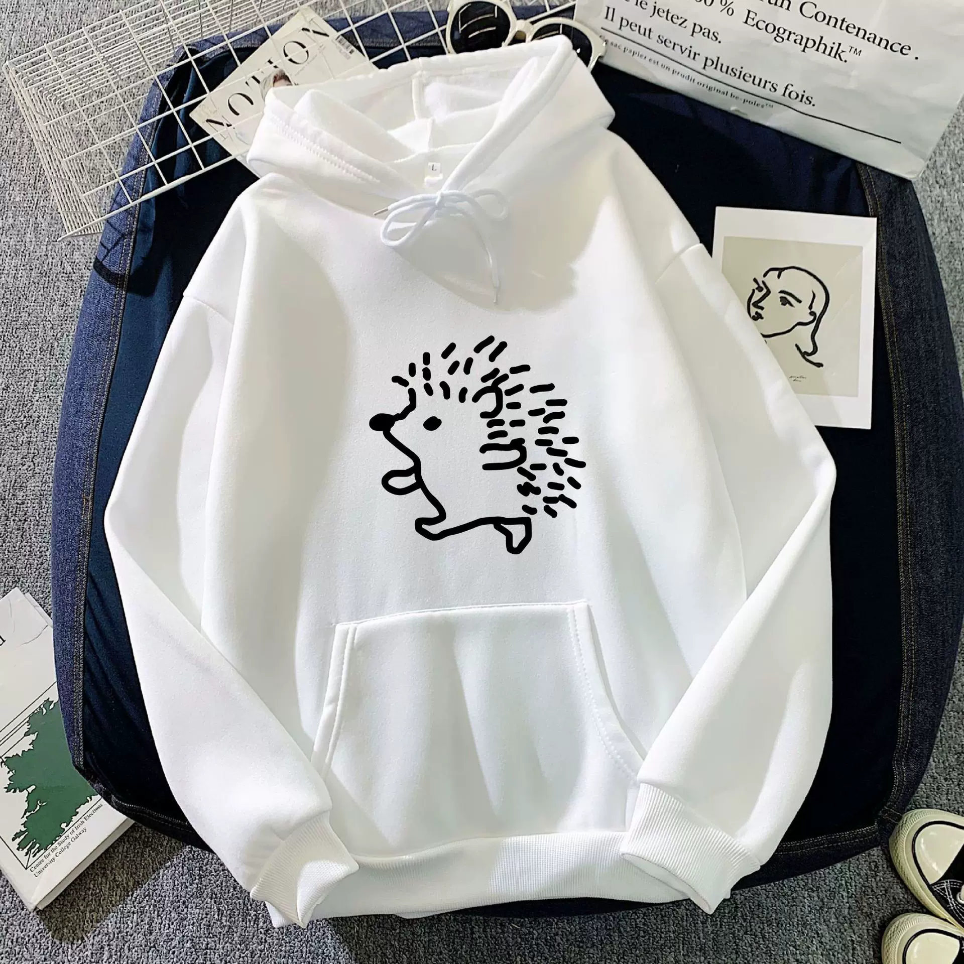 刺猬ins连帽卫衣男女情侣装秋冬韩版潮流宽松慵懒卫衣亚马逊批发
