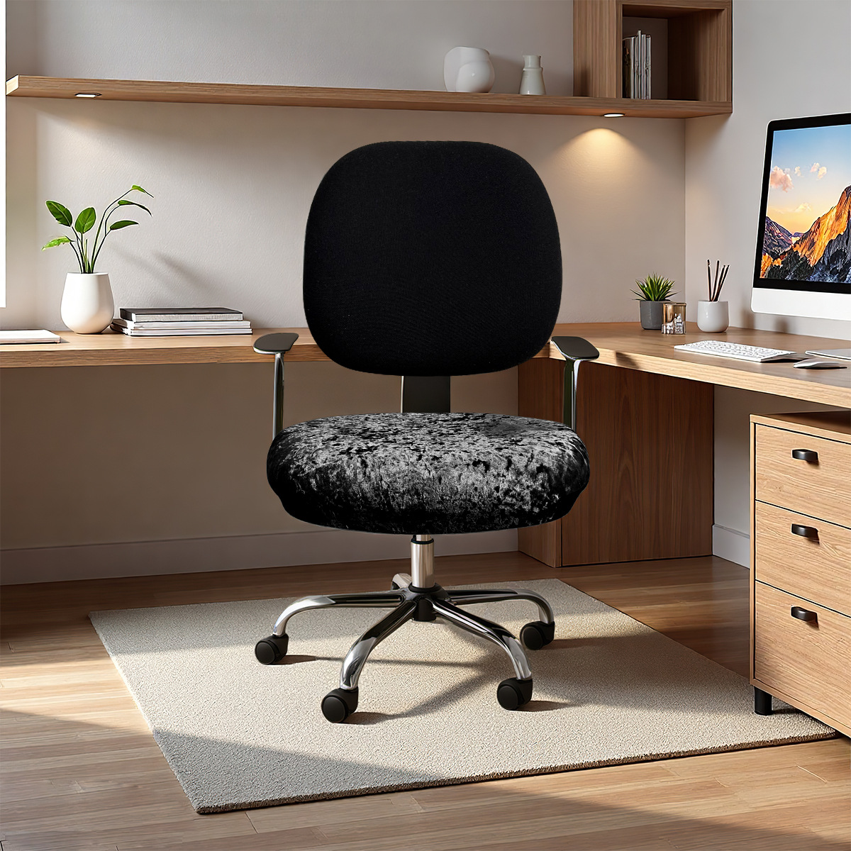 Transfronterizos color sólido elástico diamante seda cubierta de silla de escritorio cubierta de respaldo universal cubierta de asiento cubierta de taburete TEMU