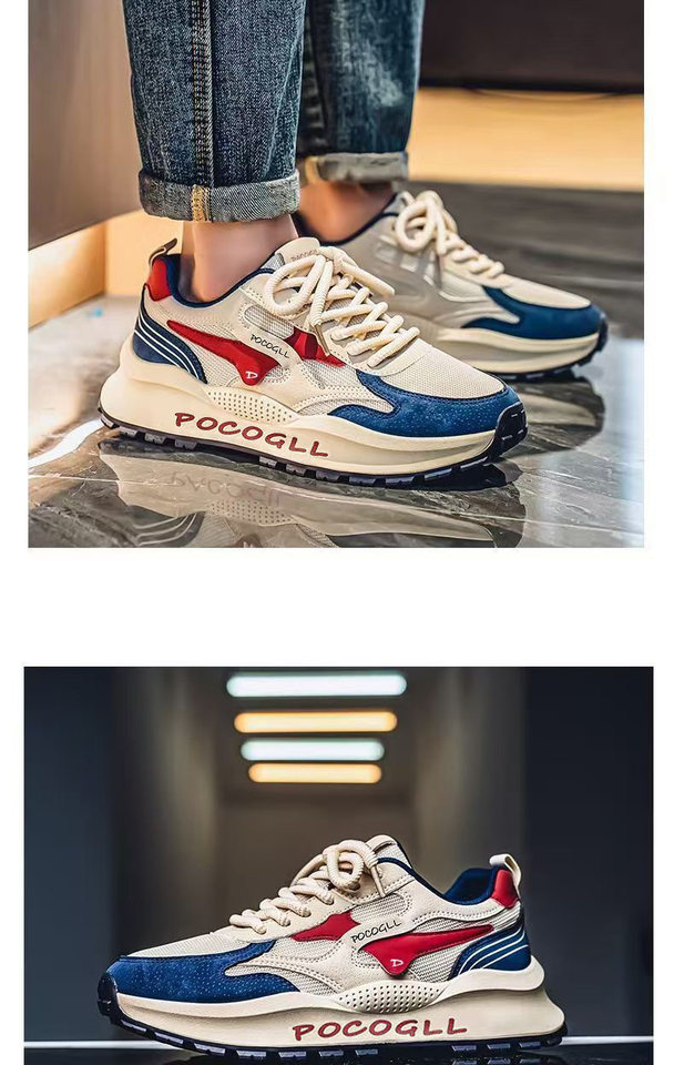 Giày sneaker nam thân lưới thoáng khí chống hôi, đế cao su gót thấp 1–3 cm, dây buộc phía trước — 0766 trắng xanh, 0766 đen xám, 0766m Đỏ chi tiết 13