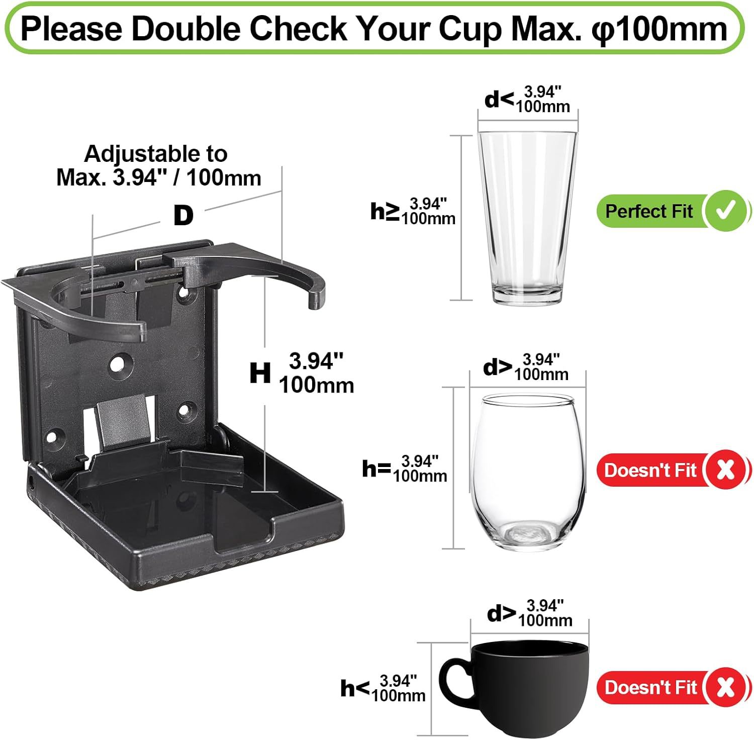 Water Cup Holder, Tea Cup Holder, Coffee Cup Holder, Beverage Cup Holder, Car-Mounted, Household Fixed Bracket, Adjustable Size