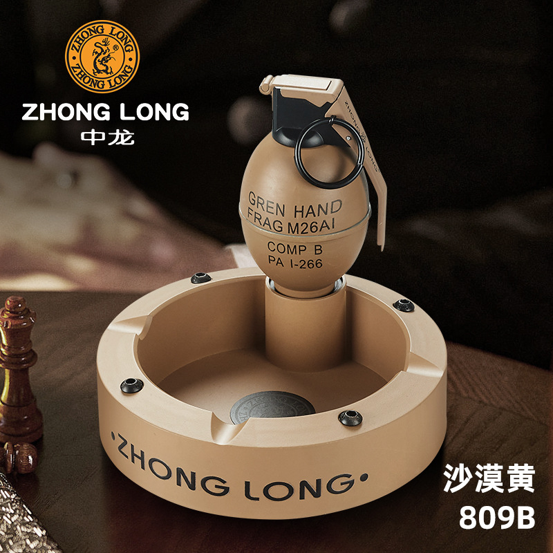 Gran tamaño todo el metal grado fiebre militar M84 modelo de granada de choque inflable encendedor a prueba de viento conjunto de cenicero