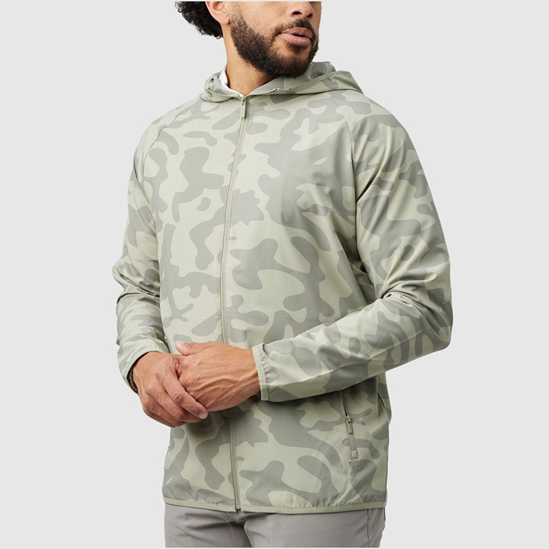Polyester soft shell golf vintage camouflage sublimation windbreaker waterproof zipper windbreaker men's jacket