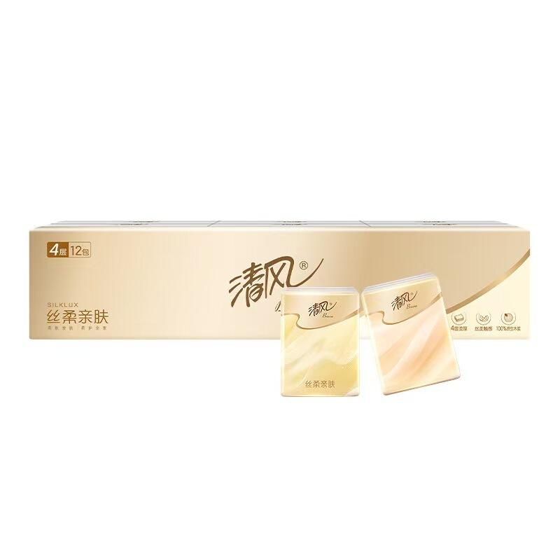 Qingfeng Handkerchief Tissue Paper Toilet Paper 4-Ply 12 Packs Gold Handkerchief Paper Portable Pack B64Cj4N