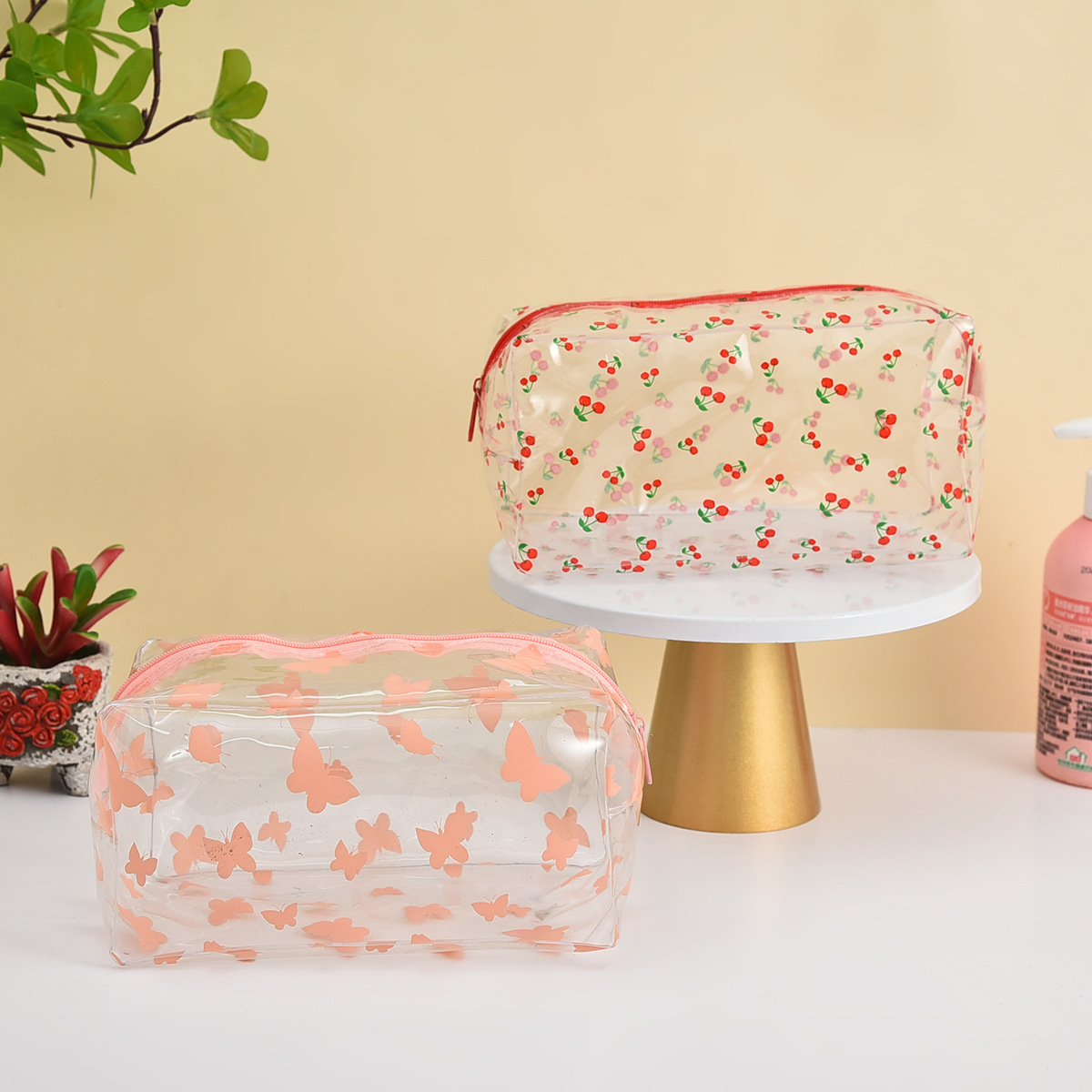 PVC Hyuna flor bolsa de cosméticos de lavado impermeable bolsa de viaje bolsa de almacenamiento de baño de pvc bolsa de almacenamiento de natación aprobación del fabricante