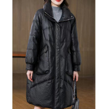 真皮羽绒服女中长款2022年新款高领海宁真皮皮衣女绵羊皮皮草外套