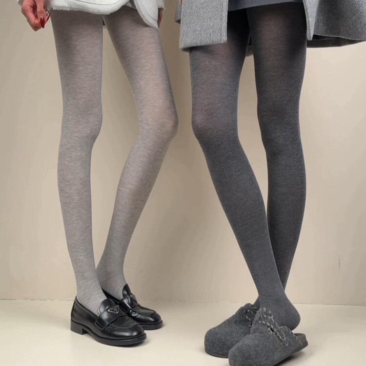 Wool and Silk Slightly See-Through ~ Light Gray Vs Ash Gray Pantyhose! Slimming Miu Retro High-Grade Sheep Wool Socks Leggings