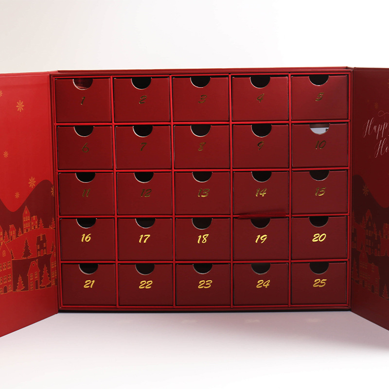 Navidad 24 días regalos de calendario cajón pequeño cajas ciegas de doble puerta caja de embalaje cosmético personalizada