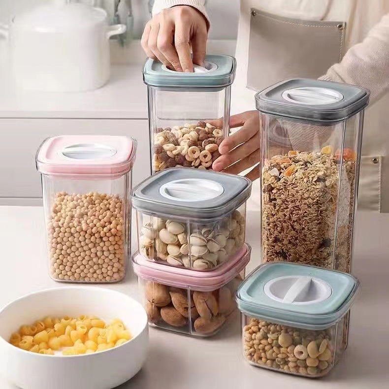 日本厨房收纳罐五谷杂粮密封罐旋转食品级塑料罐子坚果盒储物罐