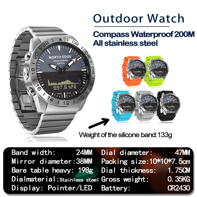 Hombres de negocios Ocio deportes al aire libre impermeable reloj de acero de alta presión reloj de buceo doble pantalla de acero inoxidable reloj de pulsera