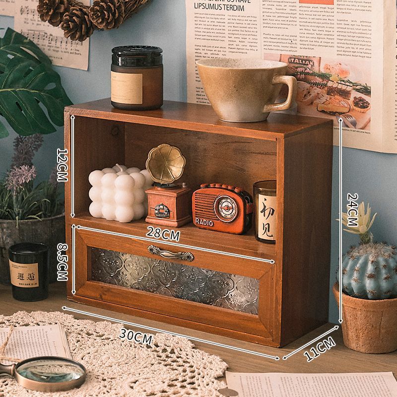 桌面置物架木质玻璃化妆品香水置物架复古梳妆台办公书桌盲盒收纳