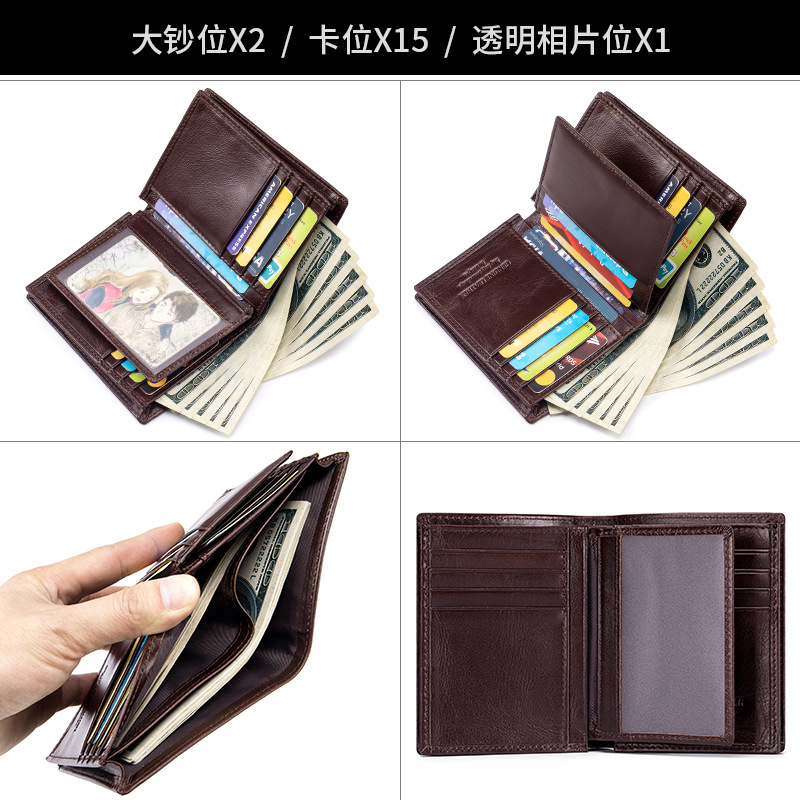 Ví da nam gập mini chống RFID da bò thật — Màu cà phê, Màu đen, Màu cà phê (có hộp quà), Màu đen (có hộp quà)