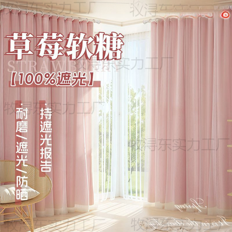 Trendy Blackout Curtains 2025 New Model No-Drill Installation Fresh Style Bedroom Double-Layer with Sheer