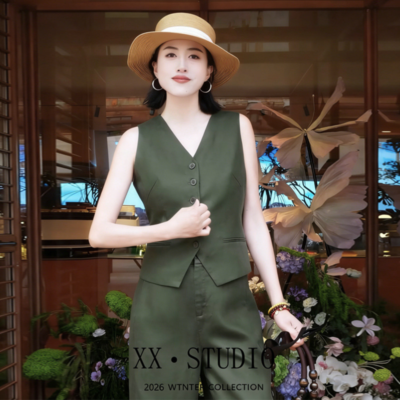老钱风亚麻上衣女夏薄款雨露麻亚麻阔腿裤女休闲女装马甲裤子通勤