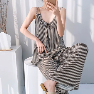 棉绸印花家居服两件套薄款印花吊带短裤印花睡衣女套装夏季人造棉