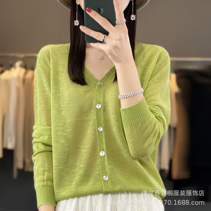 Wholesale hollow shawl thin sweater women's cardigan Ice Silk sun protection V-neck spring and summer outer wear commuter top coat