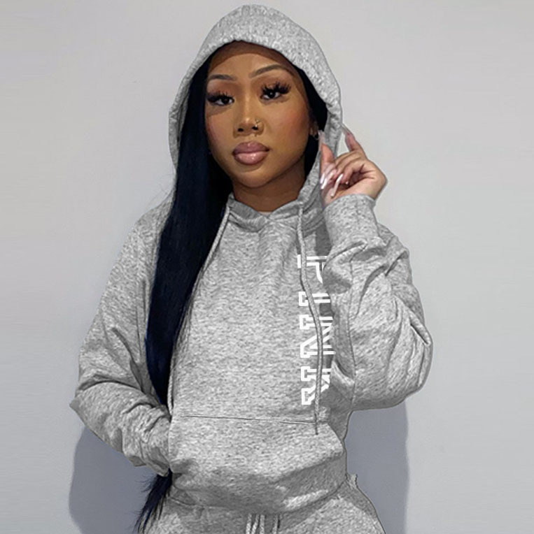 Felpa con cappuccio casual larga stampata da donna, taglia comoda, autunno e inverno, N8888P5A_voghion.com