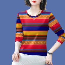 批发2025年新款春秋季爆款女士t恤显瘦遮肚圆领时尚长袖一件代发